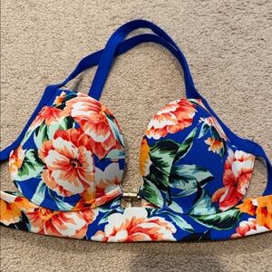 Abercrombie & Fitch tropical Floral push up Bikini Top with Blue Straps Sz 34 B